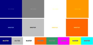 Vergleich von Schriftfarben auf Hintergründen mit verschiedenen Kontrasten. Komplementärfarben